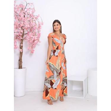 Imagem de Vestido Feminino Longo Ombro a Ombro Manga Curta Estampado Floral Silh