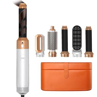 Imagem de modelador de cachos automático,escova secadora 5 em 1 ，com íons negativos, voltagem única (100-127 V/220-240 V), portátil, silenciosa, antifrizz e proteção contra calor (Branco)