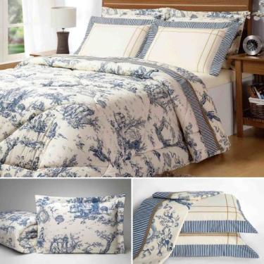 Imagem de Kit porcelana = edredom + jogo de lençol casal queen - em algodão perc