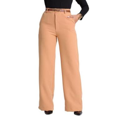 Imagem de Calça Feminina Alfaiataria Flare Cinto Wid Leg Cintura Alta - MimallCe