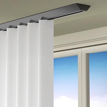 Imagem de Adesivo de trilho de cortina, 3 4 6 8 10 13 15 16 pés Sistema de trilhos de cortinas de alumínio para quarto sala de estar, varetas de cortinas/varinha divisórias de quarto pretas com ganchos (cor