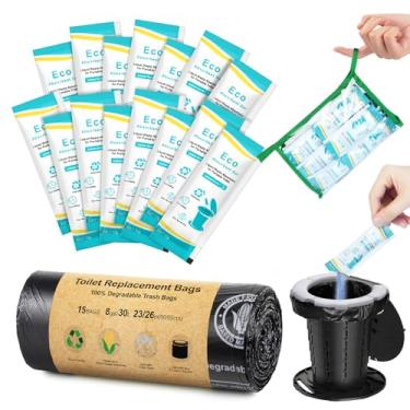 Imagem de BLIKA Conjunto de 15 sacos de vaso sanitário para acampamento, conjunto de gel ecológico absorvente, sacos de banheiro portáteis com gel, 8 galões, 30 litros, resistente 1 mil, sacos de substituição