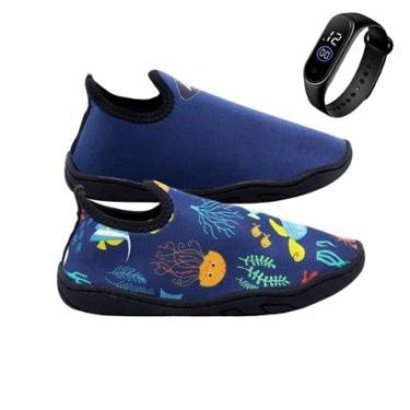 Imagem de Kit 2 Sapatilha Hibrida Aquática Infantil para Natação Praia + Relógio-Unissex