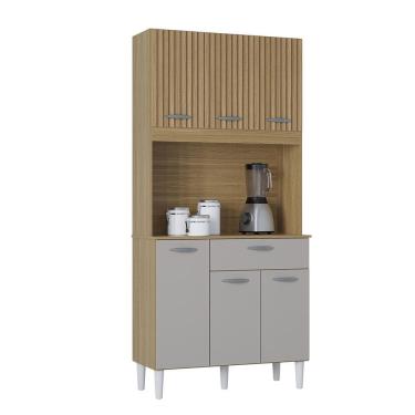 Imagem de Cozinha Kit Cassia 6 Portas e 1 Gaveta Damasco Ripado Off White- Poquema