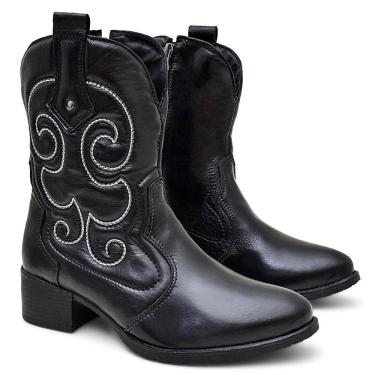 Imagem de Bota Country Feminina Texas Couro Cano Alto Solado Borracha