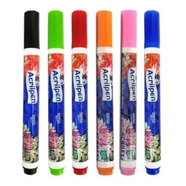 Imagem de Kit com 6 Canetas Para Tecido Acrilex Acrilpen – Pintura Permanente e Personalização Perfeita Para Artistas, Artesãos, Professores, Profissionais De Customização E Entusiastas Do Faça Você Mesmo