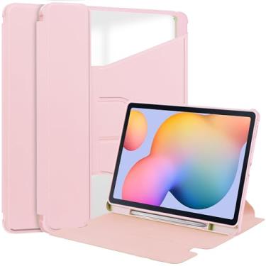 Imagem de TANOVCEP Capa para tablet Samsung Galaxy Tab S6 Lite 10,4 polegadas 2022/2020 SM-P610/P613/P615/P619 suporte giratório de 360°, capa à prova de choque com capa traseira transparente transparente