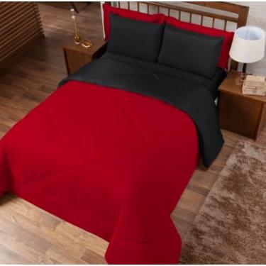 Imagem de Kit Edredom Casal Queen Jogo de Lençol 06 peças Aconchego Dupla Face (Vermelho e Preto)