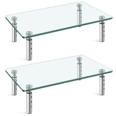 Imagem de WKWKER Suporte De Mesa Vidro Transparente, Pacote Com 2 Unidades, Para Monitor Computador Altura Ajustável, Multimídia, Plano Laptop, Tv,
