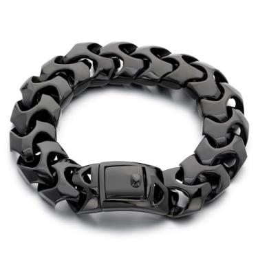 Imagem de Azubpi Pulseira masculina de corrente de aço inoxidável, pulseiras pretas para homens, estilo punk, estilo armadura de pulso, 22 cm com bolsa preta, 8.66 Inches, Aço inoxidável, Sem Pedra Preciosa