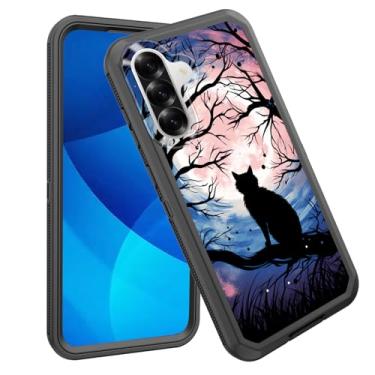 Imagem de GFEWYTJYJ Capa para Galaxy A56 5G, proteção total de 3 camadas à prova de choque, resistente, resistente, de alto impacto, capa rígida para Samsung Galaxy A56 5G 6,7 polegadas 2025, gato preto luar