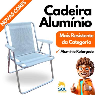 Imagem de Cadeira de Praia em Alumínio Reforçado Cores Lisas Diversas Tecido Sannet