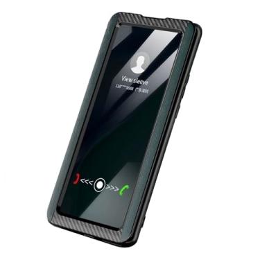 Imagem de HAO RIYLN Capa de couro para Samsung Galaxy S25 Ultra/S25 Plus/S25, capa de janela flip de hibernação inteligente, proteção total, capa antiqueda, verde, S25plus
