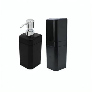 Imagem de Kit Dispenser Porta Sabonete e Porta Escova Dente Com Tampa Adesivo Parede(PRETO)