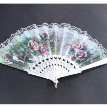 Imagem de Leque Branco Espanhol Tecido Floral E Renda Atacado Japonês - WCAN