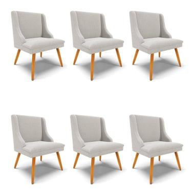 Imagem de Cadeira Sala De Jantar Pé Palito Castanho Kit 6 Liz Bouclê Cinza D03 - D`rossi