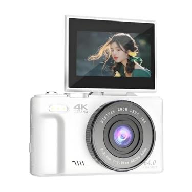 Imagem de Câmera digital 4K de 64 MP com zoom de 18x, tela IPS, equilíbrio de branco, estabilização, detecção de rosto para fotografia, vlogging (branco)