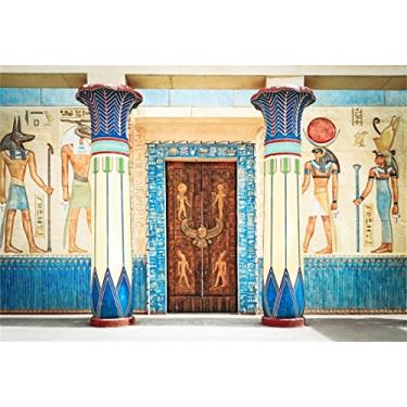 Imagem de AOFOTO 2,4 x 1,8 m, cenário de fundo de mural egípcio antigo, afresco, história, civilização, fundo do Egito, palácio sagrado, palácio sagrado, pilares, pintura de parede, sessão de fotos, adereços de