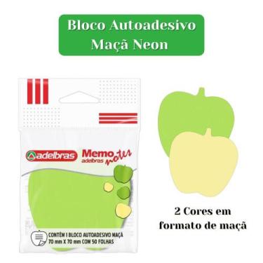 Imagem de Bloco Memo Notes Adelbras 70x70mm 50 Folhas Maçã Neon