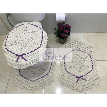 Imagem de Jogo de Banheiro Crochê Estrela com Fita - Myrna Crochê, Roxo