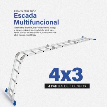 Imagem de Escada Articulada de Alumínio 12 e 16 Degraus 3,32 Metros de Altura Mu