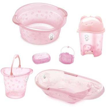 Imagem de Kit Banho Bebe Adoleta Comp Banheira Lixeira Bacia E Outros (Rosa translucido)