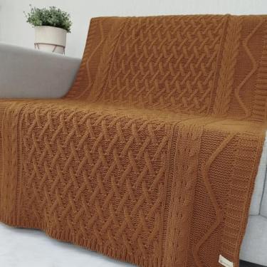 Imagem de Manta de Tricô Para Sofá Poltrona Cobertor Cama Malha Encorpada 150x90cm Usufruto Decoração Sala S05 (Ferrugem Cognac)