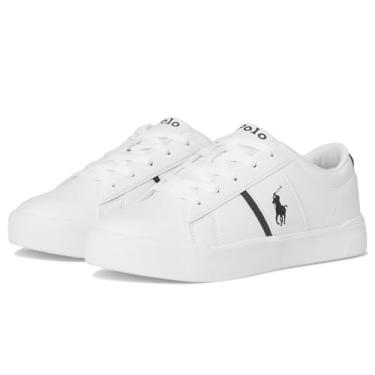 Imagem de POLO RALPH LAUREN Tênis feminino Frazier (criança grande), Branco/Azul marinho, 4 Big Kid