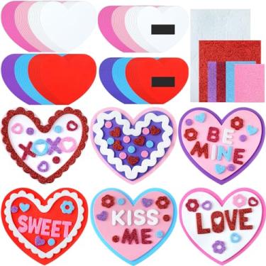 Imagem de Foilswirl 24 Sets Valentines Magnet Foam Craft Kits for Kids Glitter Heart Foam Card with Alphabet Sticker and Magnetic Strip DIY Valentines Day Craft Gift for Home Fridge Classroom Exchange
