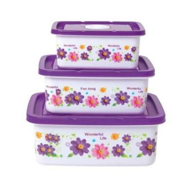 Imagem de Conjunto de Potes Retangulares Floral Lauren Roxo 3 Peças - Pra vc