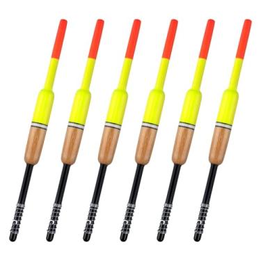 Imagem de Dr.Fish Pacote com 6 boias flutuantes de madeira balsa flutuantes boias de pesca de primavera para truta, peixe-gato, panfish, robalo, walleye, cilindro, 5 cm