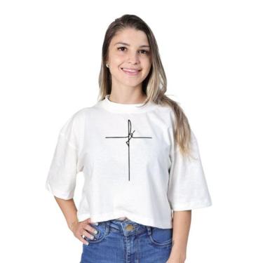 Imagem de Cropped Oversized Feminino Blusa Manga Curta Soltinha Estampa Delicada
