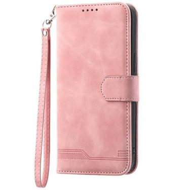 Imagem de LYJSMGZ Capa com compartimentos para cartão para iPhone 16E, alça de pulso de couro fosco, carteira antiperda, capa de telefone anti-impressão digital, proteção total, rosa, 16E