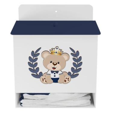 Imagem de Porta Fralda Kit Higiene MDF Infantil Urso Coroa Menino - Neném na Nuv