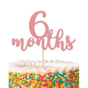 Imagem de 6 Months Cake Topper - Golden Glitter 1/2 Birthday Cake Decorations, Perfect for Baby Shower/Gender Reveal Party/Baby Party Photo Booth Props (Pink)
