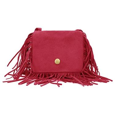 Imagem de Bolsa infantil pequena para meninas de camurça, franja, ombro a tiracolo com borla, Vermelho, 15*13*3cm (L*H*W)