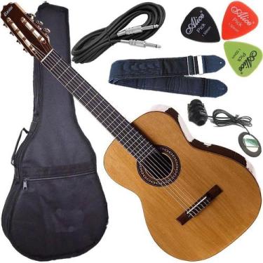Imagem de Kit Violão Eletroacústico Canhoto 7 Corda Nylon Rx207 Rozini