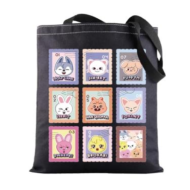 Imagem de BWWKTOP Sacola Kpop SKZ Canvas - SKZ Merchandise - Adulto Feminino - 35,5 cm x 30,5 cm x 1,2 cm - Shipoopi Tg, Skzstamp Bl Tg, 14.56inch (length) x 12.59inch (width), Ajuste