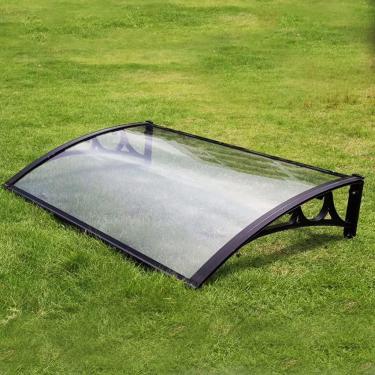 Imagem de Toldo Curvo Chuva, Suporte De Liga De Alumínio Ao Ar Livre à Prova De Vento à Prova De Chuva Policarbonato Porta Dossel Adequado Para Fachada De Casa, (transparente, 60x60-60x300cm, Black, 60x290cm