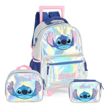 Imagem de Kit Mochila De Rodinha E Alca Stitch Holografica Prata Luxcel