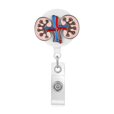 Imagem de MEDFOLY Suporte de carretel de crachá de rim esmaltado, carretel retrátil de anatomia médica, suporte de crachá de identificação escalável para enfermeiras médicas