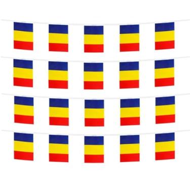 Imagem de FFILL 20 pés 20 bandeiras bandeira da Romênia, mini bandeira da Romênia, faixa pequena, para festas, lojas e decorações de bares, apoio à Copa do Mundo e celebrações do Dia Internacional. Bandeiras