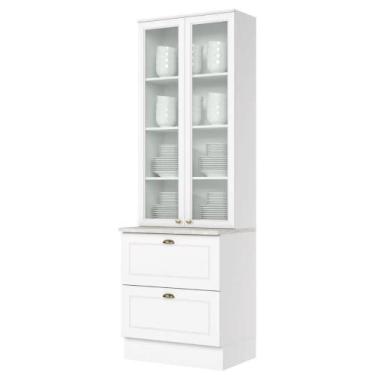 Imagem de Cristaleira 71,5cm 2 Portas 2 Gavetas Emily Henn, Branco/Calcare