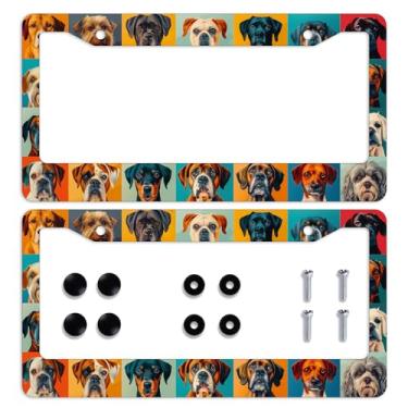 Imagem de Moldura de placa de licença para cães, colorido, fofo, animal de estimação, placa de licença personalizada de aço inoxidável, peças automotivas, molduras engraçadas, decoração com parafusos, tamanho