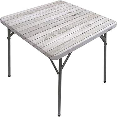 Imagem de CESGFC Toalha de mesa quadrada de madeira, estampa de textura de prancha de madeira, borda elástica, capa de mesa de jantar interna/externa, adequada para mesa quadrada de 157,5 x 157,5 cm