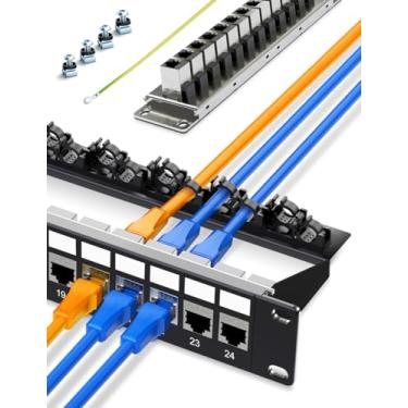 Imagem de Enmane Patch Panel Cat6A Keystone Patch Panel de 24 portas com cabo inteligente (sem necessidade de abraçadeira) Gerenciamento para montagem em rack de 48 cm (blindado)