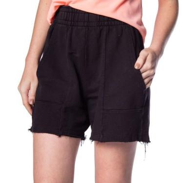 Imagem de Short Feminino Over Surf Moletom Desfiado Preto, Preto, P