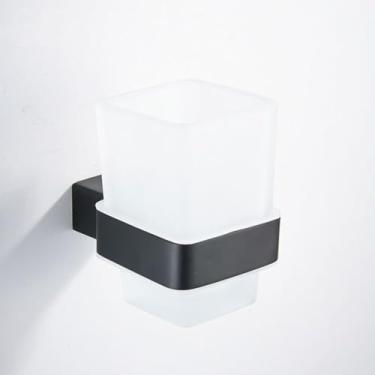 Imagem de Conjunto de acessórios para banheiro com acabamento preto fosco, suporte para papel higiênico de parede, toalheiro, prateleira, porta-escovas, acessórios para banheiro (prateleira para copo de es