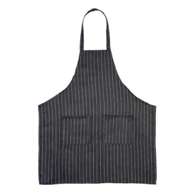 Imagem de Avental de comprimento total profissional aprovado pelo chef com dois bolsos frontais | Alça ajustável e resistente à água para funcionários de cozinha de chef | 86 cm L x 76 cm P, unissex, listra