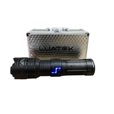 Imagem de Lanterna LED Tática Canhão Recarregável, 4 Baterias 3600mAh, USB Tipo C, com Maleta, Preta